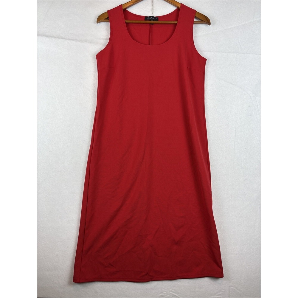Slinky Brand Womens Red Sleeveless Midi Dress Soft Stretch Round Neck Small
